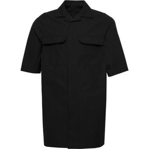 Rick Owens, Overhemden, Heren, Zwart, XL, Polyester, Zwarte Magnum korte mouwen shirt
