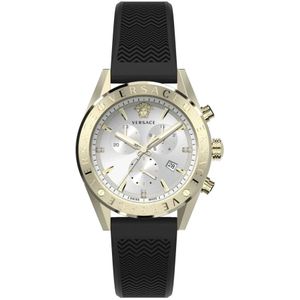 Versace, V-Chrono Chronograaf Horloge Siliconen Band Geel, Heren, Maat:ONE Size