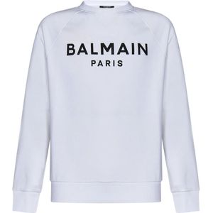 Balmain, Sweatshirts & Hoodies, Heren, Wit, L, Katoen, Witte Organische Katoenen Crewneck Sweatshirt