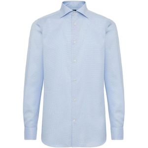 Boggi Milano, Overhemden, Heren, Blauw, 2Xl, Katoen, Regular Fit Houndstooth Katoenen Overhemd