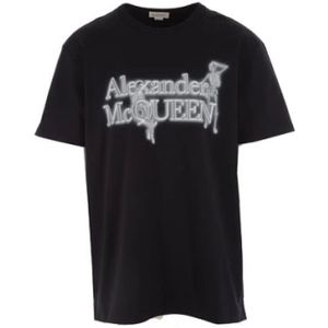 Alexander McQueen, Tops, Heren, Zwart, XL, Katoen, Contrast Logo Katoenen T-shirt van Alexander Mc Queen