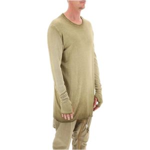 Boris Bidjan Saberi, Langarm T-shirt met Resin Geverfde Print en Duimgaten Beige, Heren, Maat:L