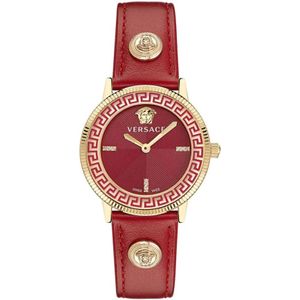 Versace, Accessoires, Dames, Rood, ONE Size, V-Tribute Rood Emaille Diamant Horloge