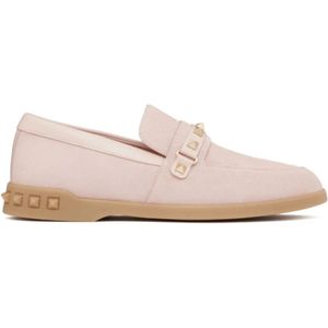 Valentino, Roze Suède Loafers met Rockstud Details Roze, Dames, Maat:41 EU