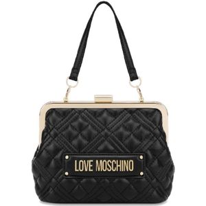 Love Moschino, Tassen, Dames, Zwart, ONE Size, Gewatteerde Mini Handtas met Metalen Logo