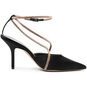 Maria Luca, Zwarte pumps met puntige neus en enkelband Zwart, Dames, Maat:36 EU