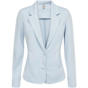 Soyaconcept, Jassen, Dames, Blauw, L, Leer, Blauwe Korte Blazer met Revers Kraag