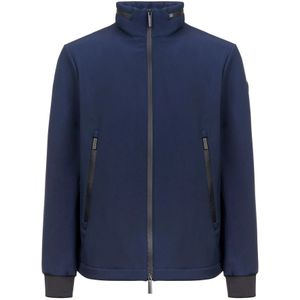 Woolrich, Jassen, Dames, Blauw, M, Blauwe Soft Shell Bomberjas