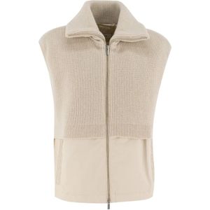 Peserico, Jassen, Dames, Beige, M, Gilet met lurex details en ritssluiting