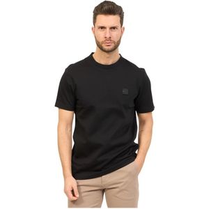 Hugo Boss, Tops, Heren, Zwart, 6Xl, Katoen, Zwarte T-shirt met relaxed fit en logo patch