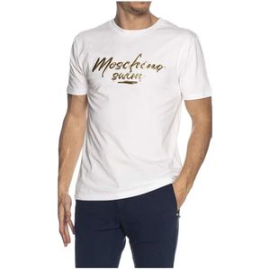 Moschino, Tops, Heren, Wit, L, Leer, Oversized Kort T-shirt