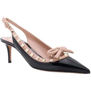 Valentino Garavani, Schoenen, Dames, Zwart, 37 1/2 EU, Leer, Zwarte Leren Pumps met Strik