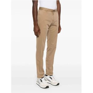 Incotex, Broeken, Heren, Beige, W33, Katoen, Slim Fit Chino met Geborduurd Logo