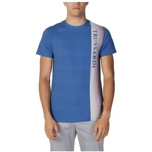Trussardi, Tops, Heren, Blauw, XL, Polyester, Blauw T-shirt met korte mouwen voor heren