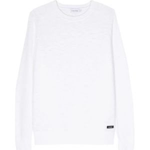 Calvin Klein, Witte Katoenen Gebreide Trui Wit, Heren, Maat:XL