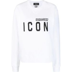 Dsquared2, Sweatshirts & Hoodies, Dames, Wit, S, Katoen, Gebreide truien met print en geribbelde boorden