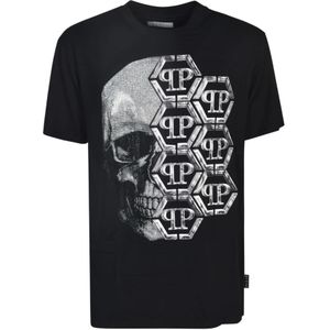 Philipp Plein, Zwarte T-shirts en Polos Zwart, Heren, Maat:L