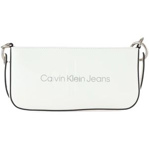 Calvin Klein Jeans, Tassen, Dames, Wit, ONE Size, Leer, Schoudertas van imitatieleer met reliëflogo