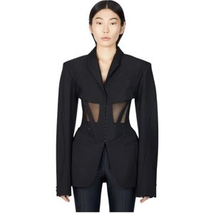 Mugler, Mesh Corset Panel Blazer Zwart, Dames, Maat:M