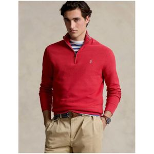 Polo Ralph Lauren, Sweatshirts & Hoodies, Heren, Rood, XL, Katoen, Zip Polo Sweater