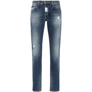 Philipp Plein, Jeans, Heren, Blauw, W32, Denim, Super Straight Denim Jeans