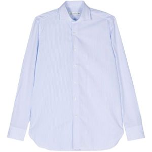 Borrelli, Overhemden, Heren, Blauw, M, Katoen, Gestreept katoenen overhemd Made in Italy