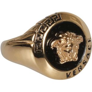 Versace, Accessoires, Heren, Veelkleurig, 58 MM, Stijlvolle Medusa-Plaque Goud-Zwart Ring