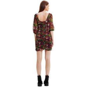 Desigual, Kleedjes, Dames, Groen, L, Bloemen V-hals Jurk