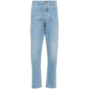 Brunello Cucinelli, Jeans, Heren, Blauw, M, Katoen, Heldere Blauwe Logo-Patch Jeans