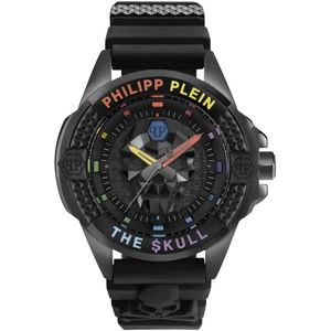 Philipp Plein, Titan Regenboog Skull Horloge Zwart, Heren, Maat:ONE Size
