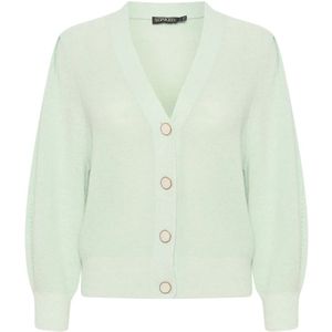 Soaked in Luxury, Feminine Cardigan met ¾ Mouwen en V-Hals Groen, Dames, Maat:L