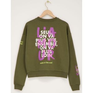 Dunkelgrüner Graffiti-Pullover"L'amour"