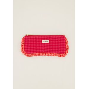 Pinker Beutel mit Rüschen und Karomuster