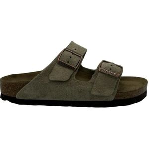 Birkenstock Sandalen - Suede Taupe Sandals With Adjustable Metallic Buckl in grijs