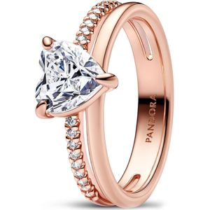 Pandora Ringen - Heart 14k rose gold-plated ring with clear cubic z in quarz