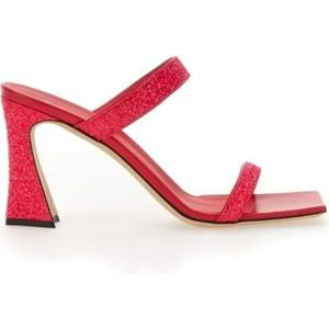 Giuseppe Zanotti Slippers & Mules - Glitter-Embellished Red Mules With Square Toe in rood