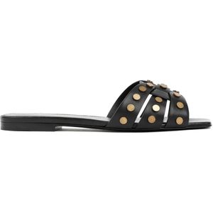 Saint Laurent Sandalen - Black Leather Tribute Studded Sandals in zwart