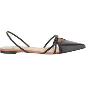FRANCESCO RUSSO Sandalen - Flat Leather Pumps in zwart