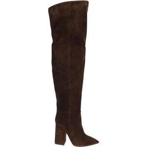 Paris Texas Boots - Chocolate Anja Over-The-Knee Suede Calfskin Boots in bruin