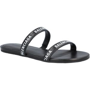 Balenciaga Sandalen - Round Flat Leather Sandals Black in zwart