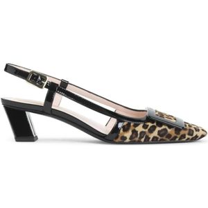 Roger Vivier Sandalen - Leopard Print Calf Hair Slingback Pumps in zwart