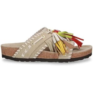 Elena Iachi Sandalen - Beige Suede Slipper With Multicolor Tassels in beige