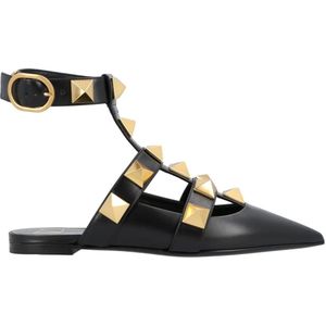 Valentino Garavani Slippers & Mules - Black Ballerinas With Iconic Roman Stud Rivets in zwart