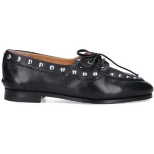 - Pointed Toe Slip-On Moccasins With Lace Closure in zwart