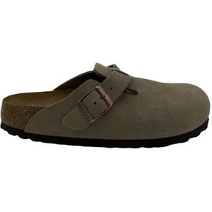 Birkenstock Slippers & Mules - Suede-Like Taupe Clogs With Adjustable Strap And C in groen