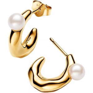 Pandora Oorbellen - 14k Gold-plated hoop earrings with treated freshwa in white