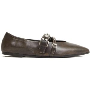- Pointed Toe Ballerinas With Vintage Leather in bruin
