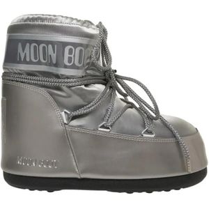 Moonboot Boots - Metallic Finish Ankle Boots With Lace-Up Closure in grijs