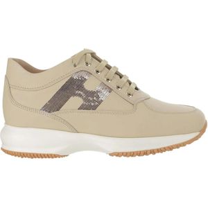 Hogan Low-Top Sneakers - Interactive Leather Sneakers in beige