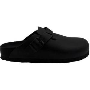 Birkenstock Slippers & Mules - Black Natural Leather Clogs With Adjustable Strap in zwart